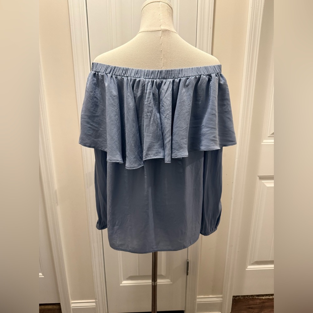 Elan Light Blue Off-Shoulder Blouse - Picture 7 of 15